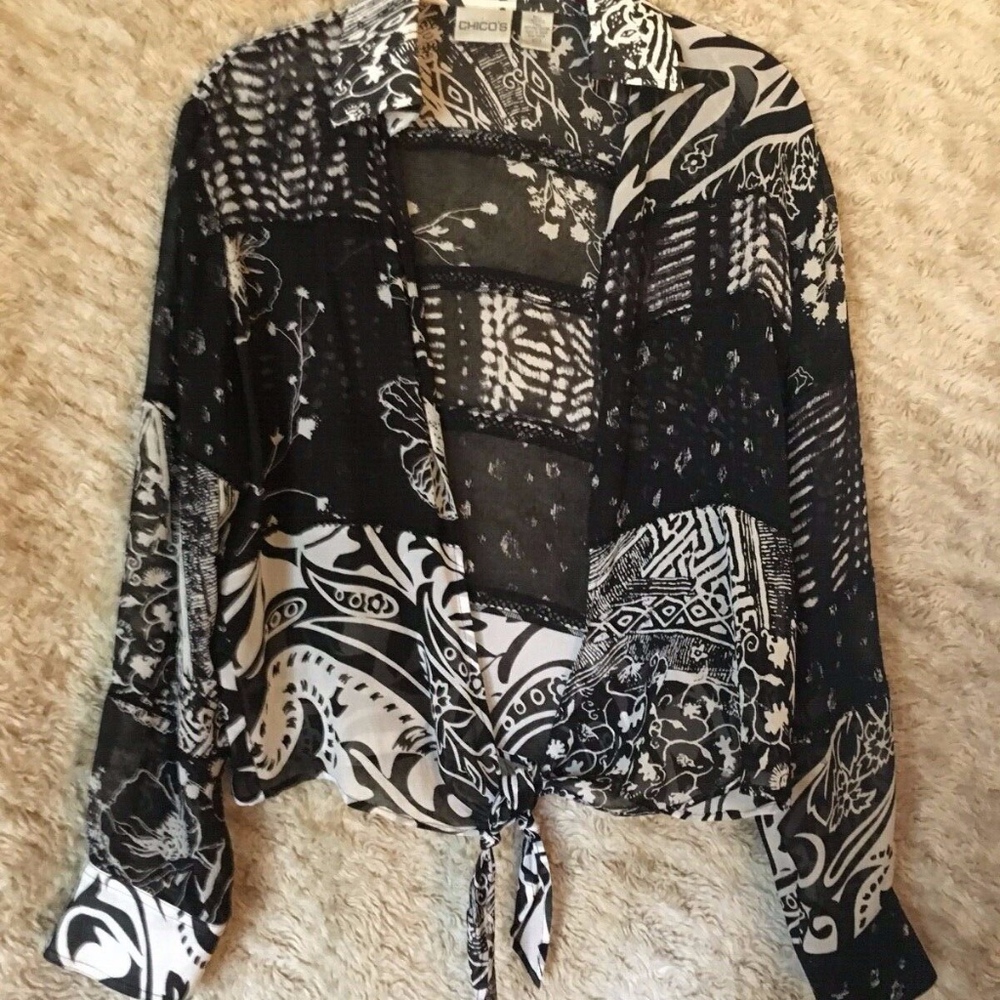 SEXY CHICOS CROCHET CROP SILK TIE FRONT BLOUSE